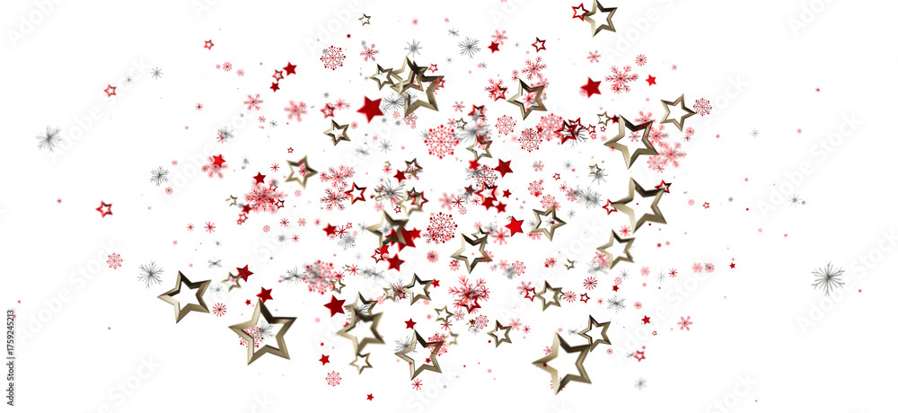 Fototapeta premium Beautiful abstract background with stars and snowflakes in red and gold color on a white background. Perfect for Christmas and holiday designs.