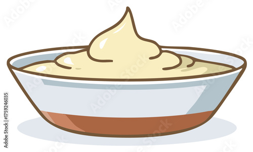 Simple cartoon illustration of a bowl with creamy sauce, dip, or pudding