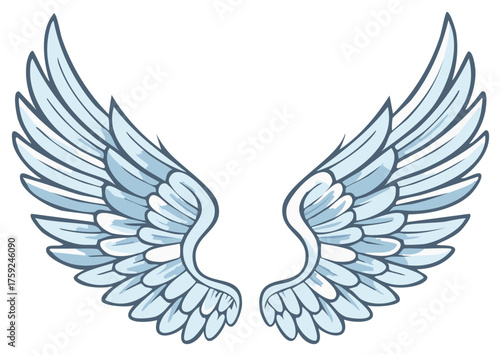 Cartoon illustration of a pair of symmetrical blue and white angel wings