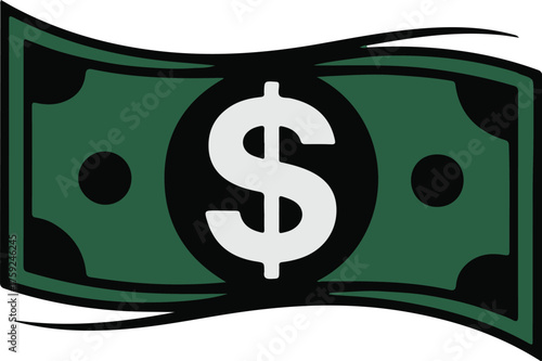 Wavy dollar bill isolated on white background, representing finance, money, and currency