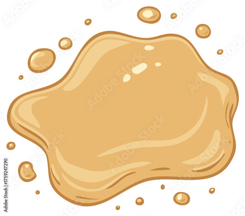 Sweet viscous caramel sauce puddle with surrounding droplets illustration