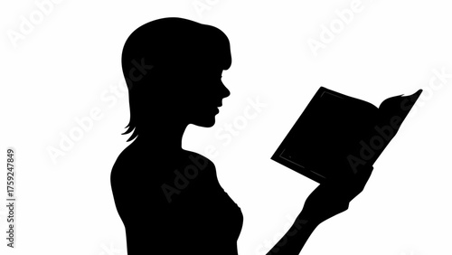 Silhouette of a young woman engrossed in a captivating book for learning and enlightenment