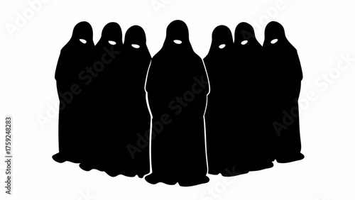 Eerie silhouettes of figures cloaked in darkness evoke mystery and suspense, perfect for eerie themes