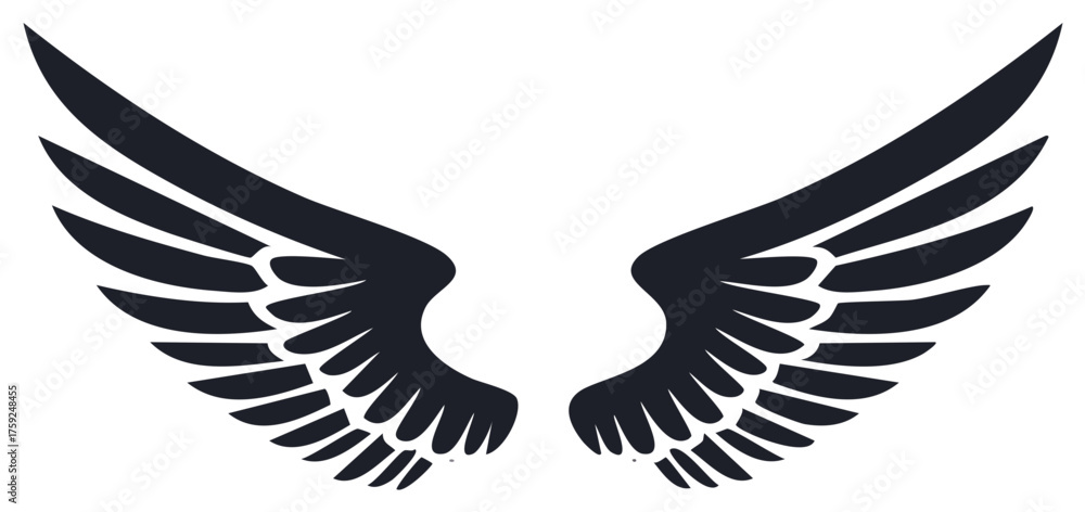 Obraz premium Wing Pair Symbol Spread Outward Elegant Stylized Feathered Isolated