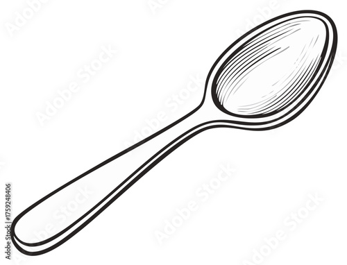 Elegant hand drawn outline illustration of a classic kitchen spoon utensil design