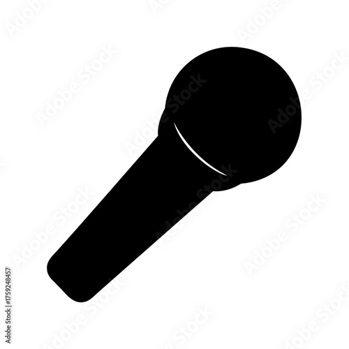 Isolated black silhouette illustration of a microphone on a white background