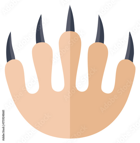 Stylized predatory animal paw with long sharp claws flat design vector illustration