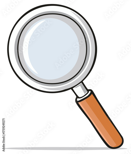 Magnifying glass with wooden handle for inspection detail or search concept cartoon style vector illustration isolated