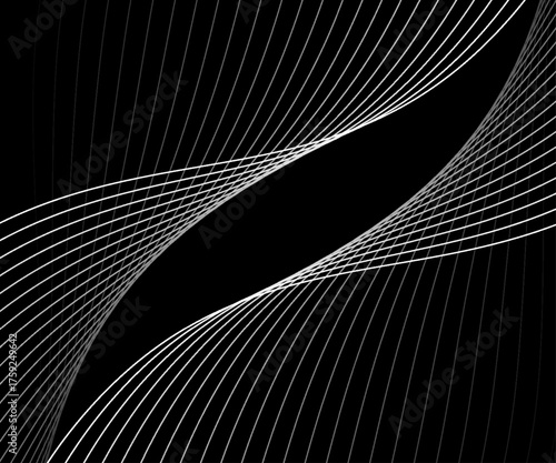 Abstract background with lines and waves. Banner. Element for design isolated on black. Vector background