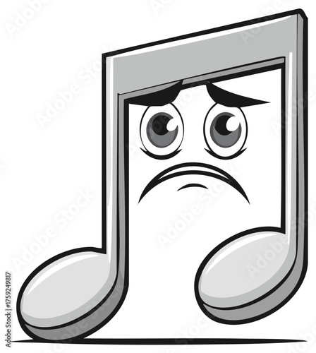 Sad musical note cartoon character illustration with a frowning face