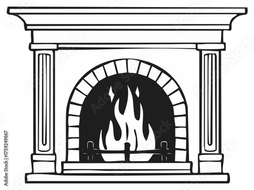 Ornate Fireplace with Roaring Flames Classic Architecture Comfort and Warmth