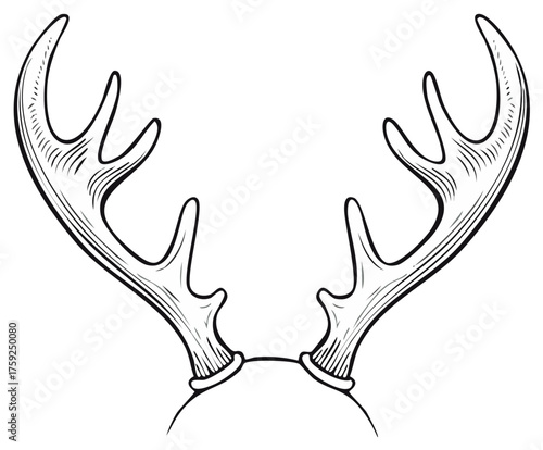 Hand drawn reindeer antlers illustration in a black and white line art style for Christmas and holiday themes
