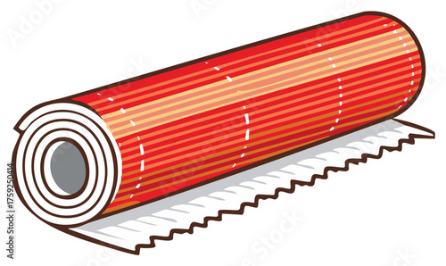 Rolled Red Striped Fabric Material Illustration