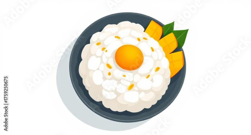 A beautiful easter egg with flowers and a delicious fried yellow egg breakfast meal on a white plate vector