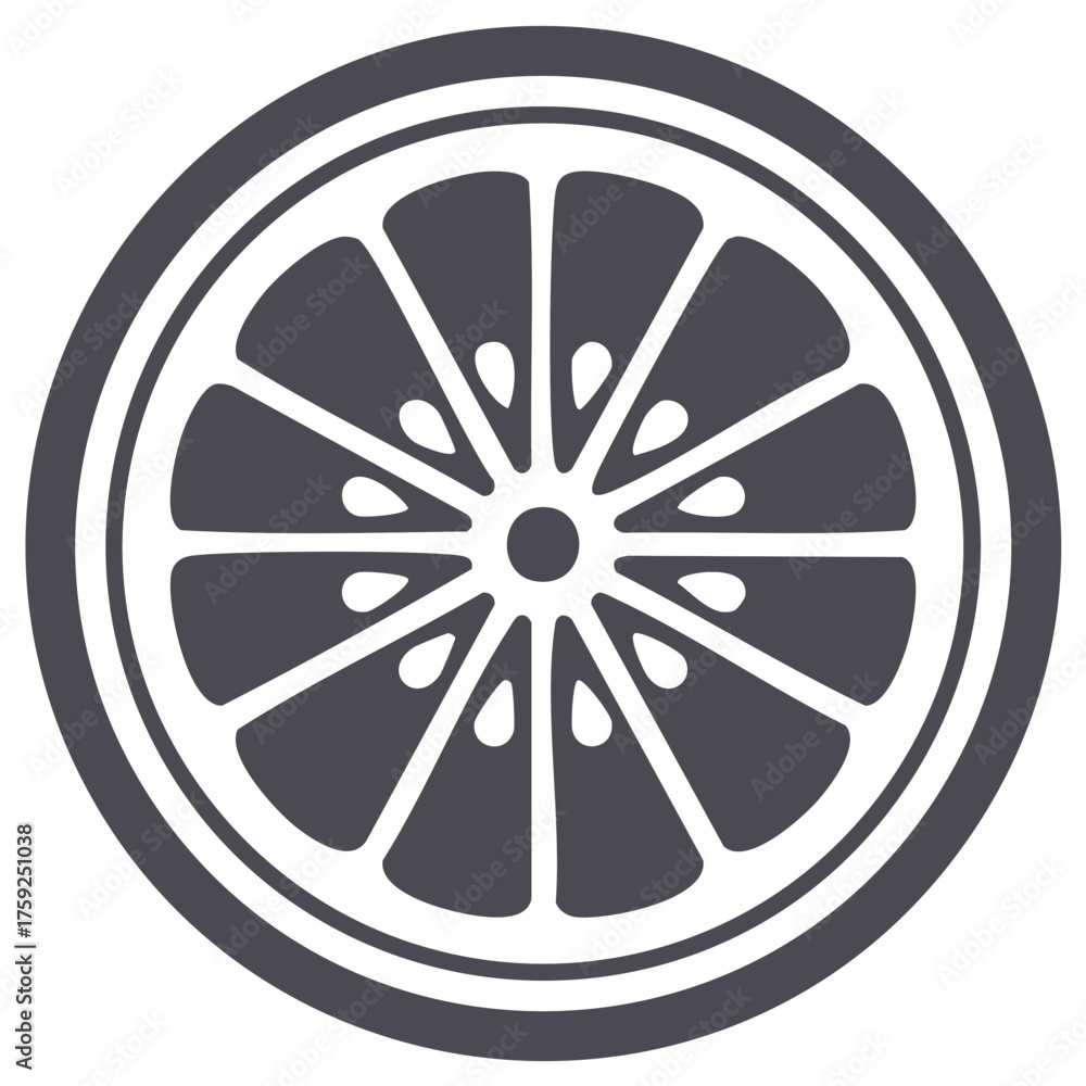 Fototapeta premium Monochromatic citrus fruit slice icon illustration simple flat graphic design element vector image