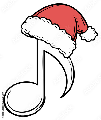 Christmas Music Note Wearing Santa Hat Festive Illustration Design Holiday Season