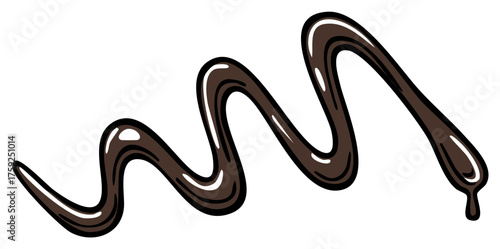 Delicious dark chocolate sauce squiggle illustration for dessert toppings and sweet treats
