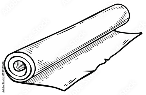 Unrolling sheet roll illustration, with visible paper layer, line art style for print materials или graphic element design