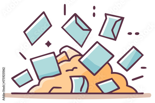 Cartoon Illustration of Scattered Documents and Pile of Something