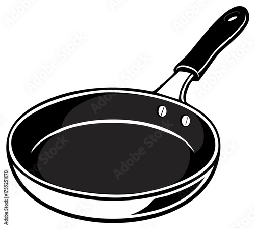 Simple Black and White Illustration of a Cooking Frying Pan with Handle