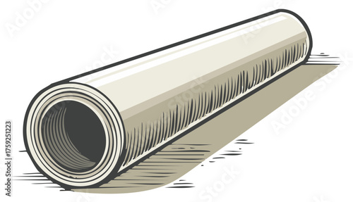 Rolled Paper Document with Hatching Detail and Shadow