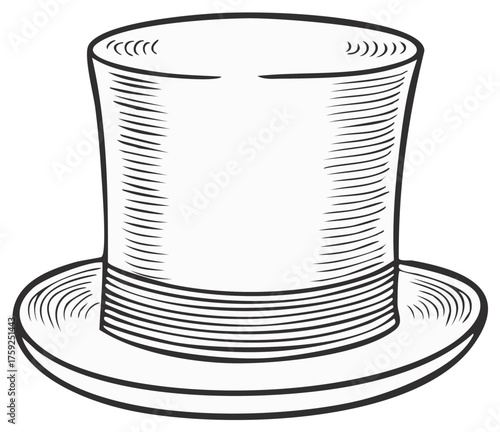 Classic top hat drawing in detailed vintage engraving style representing elegance