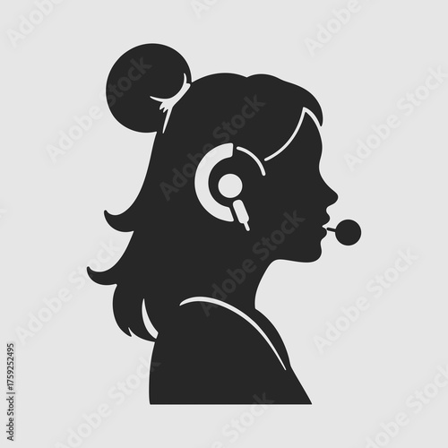 Profile of young woman in headset with microphone, dispatcher service worker