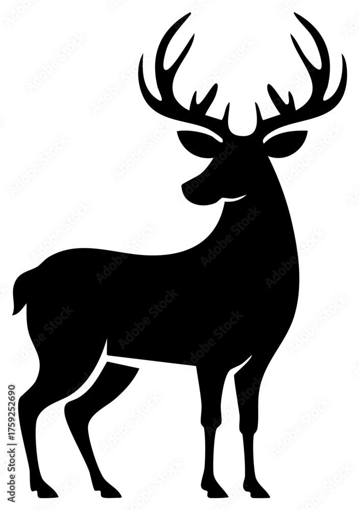 Obraz premium Black Silhouette of a Stag with Antlers Standing Firmly