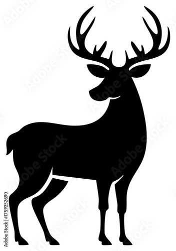 Black Silhouette of a Stag with Antlers Standing Firmly