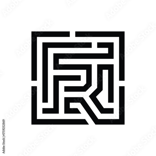 Geometric Maze or Circuit Board Letter F and R Icon

