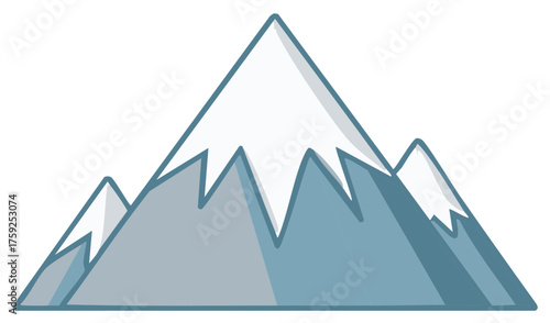Stylized snow-capped mountains graphic in blue and white tones