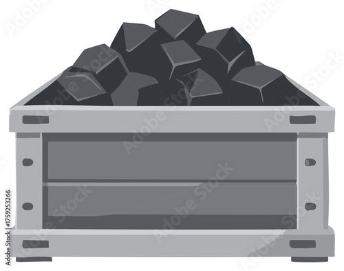 Mine Cart Loaded with Coal Pile, Mining Industry Element, Fuel Material