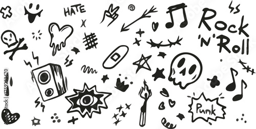 Emo Rock Music Concept — Grunge Style Illustration of Alternative Rock Culture, Punk Aesthetic, Dark Fashion, Emotional Expression, and Underground Music Scene Vector Art
