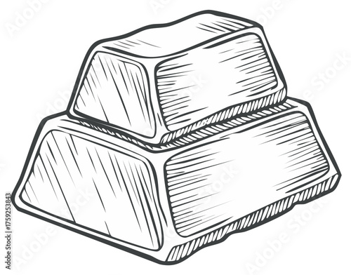 Stacked hand drawn gold bars illustration in sketch style