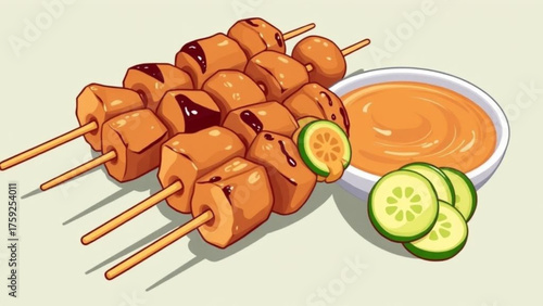 satay on a white plate vector