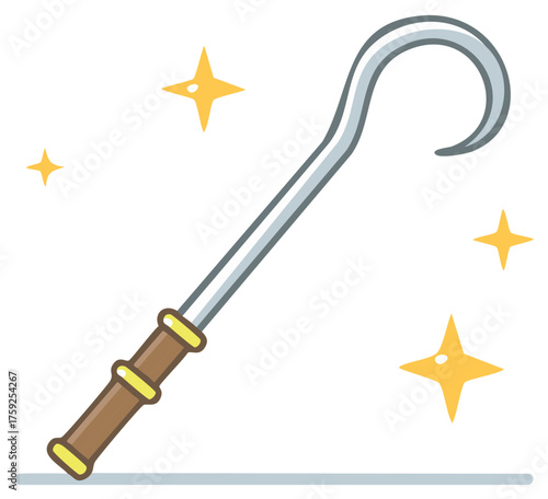 Cartoon Style Shepherd's Crook with Stars Illustration of a Traditional Staff