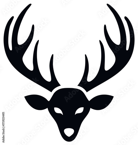 Minimalist deer head with antlers in black color