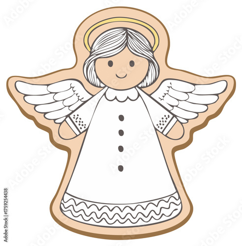 Whimsical angel character with wings and halo, cute holiday season design, festive heavenly being illustration, religious art