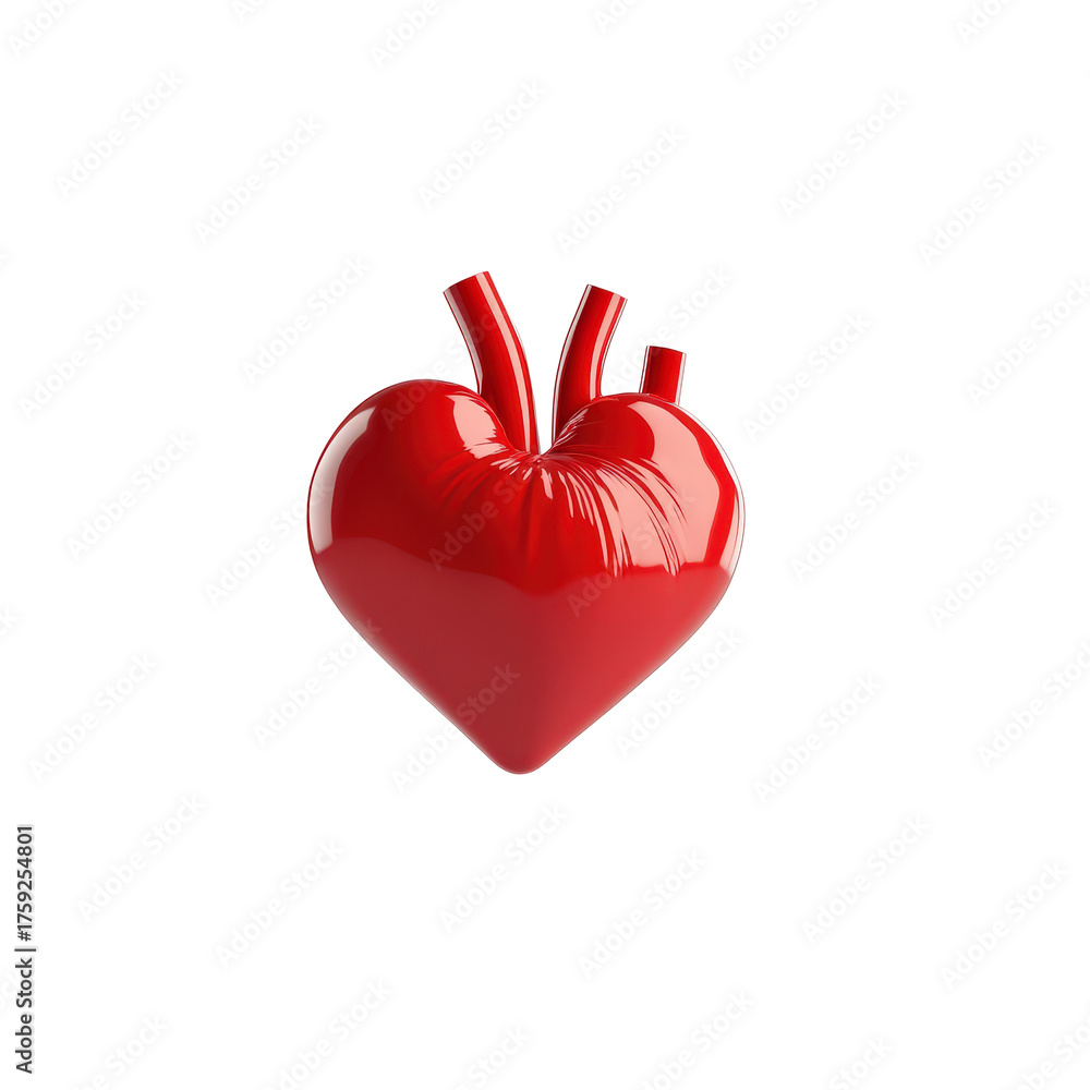 Obraz premium Glossy Red Heart Icon with Two Vessels on an Isolated Background