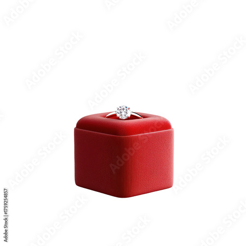 Elegant Diamond Ring in Red Velvet Jewelry Box Displayed Neatly