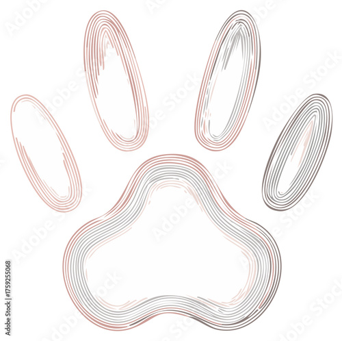 Abstract animal paw print illustration created with sketchy colorful lines. A symbol for pets, dogs, and cats.