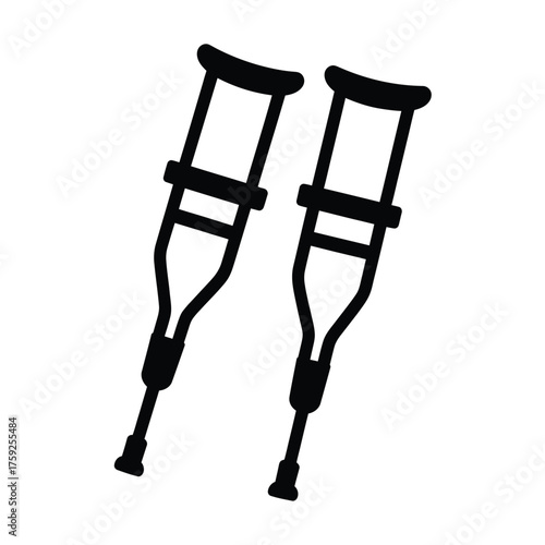 Pair of black medical crutches on a white background