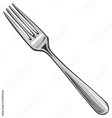 Classic Metal Dinner Fork Utensil Engraved Style Graphic Design Element