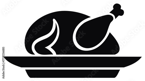 Roasted Turkey Silhouette on Platter Thanksgiving Feast Celebration Dinner Icon