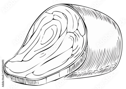 Stylized line drawing of a raw steak cut showing marbling and texture