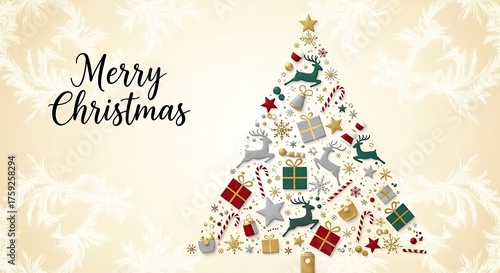 Joyful Merry Christmas Celebration Greeting Card Design with Festive Elements