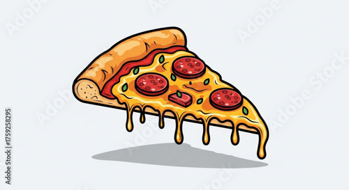 A slice of pepperoni pizza with melting cheese, a delicious and savory treat for any pizza lover