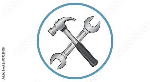 Hammer and wrench, representing tools, repair, construction, maintenance, and craftsmanship in a simple design
