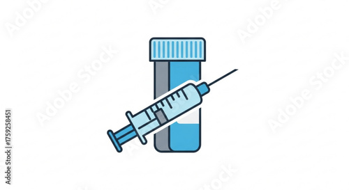 Illustration of a syringe and medicine bottle, representing medical treatment and healthcare solutions