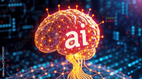 A vibrant brain design depicts artificial intelligence concepts with glowing connections. The background features a digital network, emphasizing technology's role in the future.